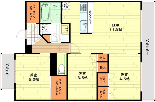 ザ・パークハビオ谷町六丁目テラス(3LDK/13階)の間取り写真