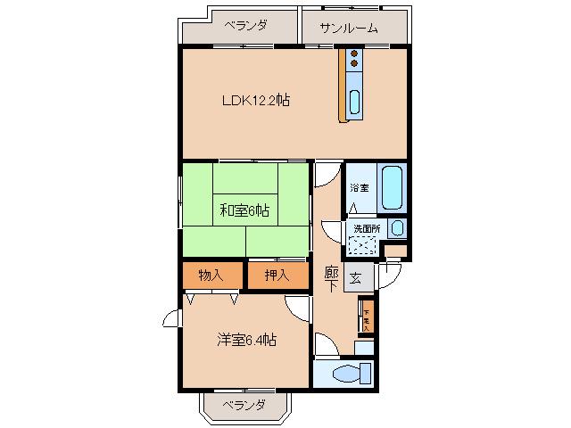 砺波ツインヒルズ(2LDK/2階)の間取り写真