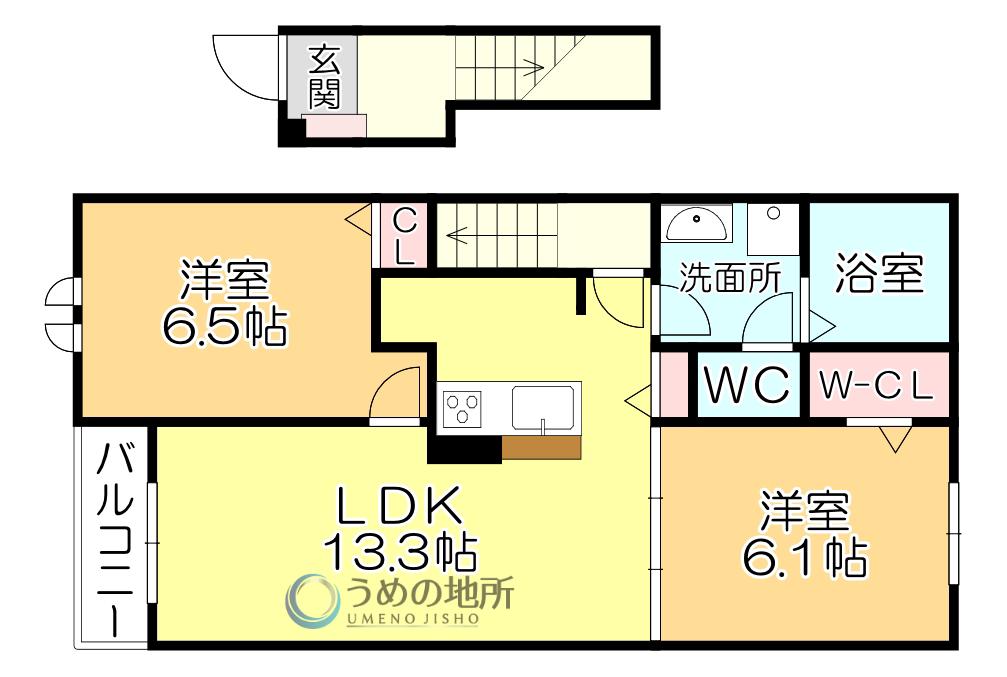 ロータス田主丸 3(2LDK/2階)の間取り写真
