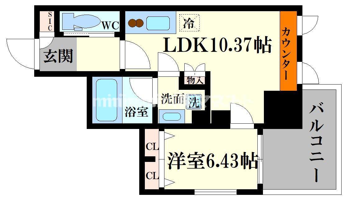 プレジオ難波ASIAN(1LDK/7階)の間取り写真