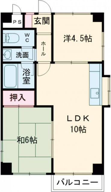 ベネフィス粟津(2LDK/4階)の間取り写真
