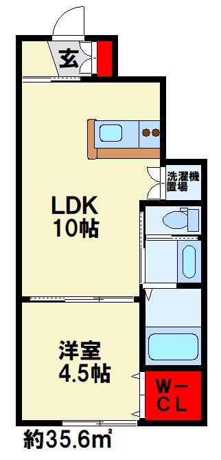 グランディール朽網(1LDK/1階)の間取り写真