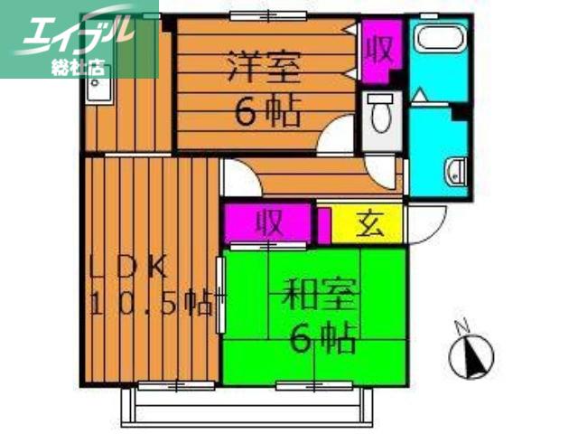ビアン連島B棟(2LDK/1階)の間取り写真
