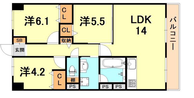 ラフィーネ御影(3LDK/2階)の間取り写真