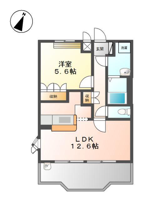 ディアハート A棟(1LDK/2階)の間取り写真