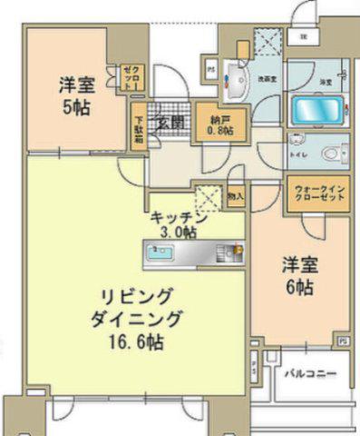 ドゥ・トゥール イースト棟(2SLDK/34階)の間取り写真