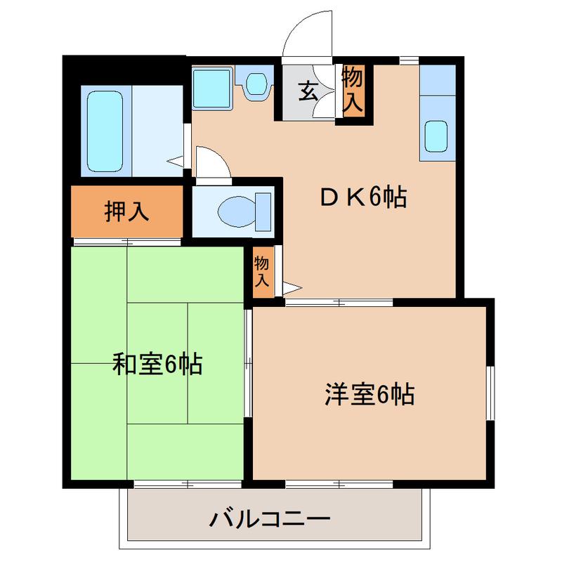 アンビション若松D棟(2DK/2階)の間取り写真
