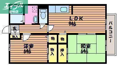 ビーライン撫川B棟(2DK/2階)の間取り写真
