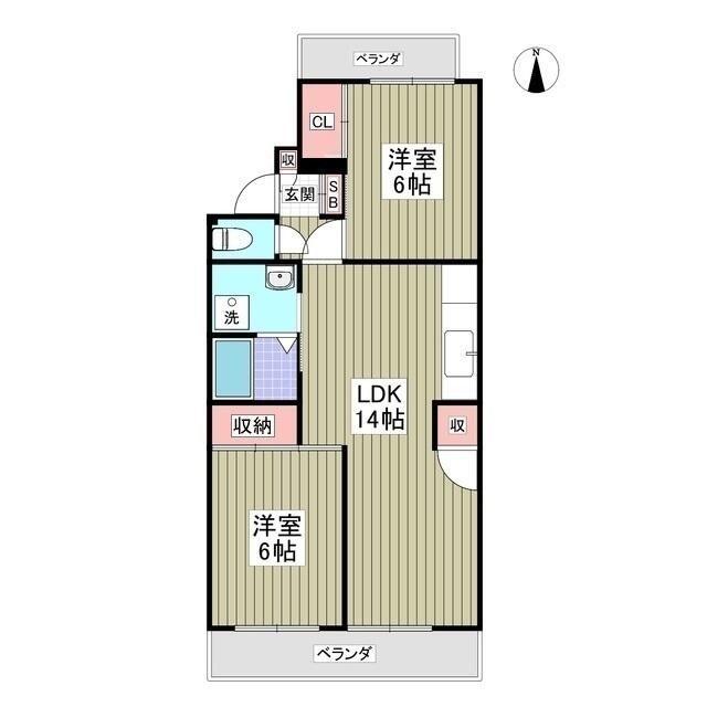 行田ハイツ1号棟(2LDK/4階)の間取り写真