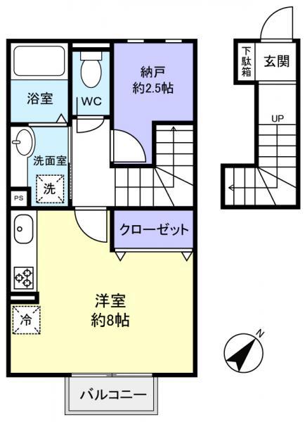エトワール八千代中央(ワンルーム/2階)の間取り写真