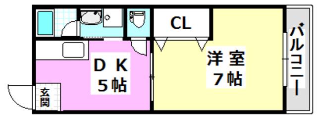 奥野マンション(1DK/4階)の間取り写真