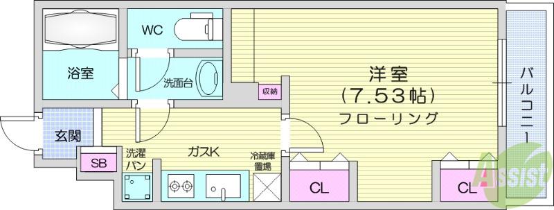 SANA泉中央(1K/1階)の間取り写真
