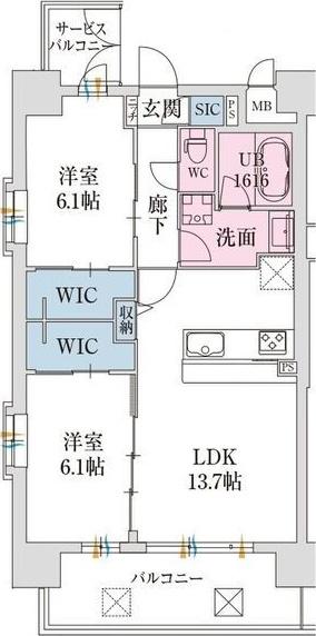 スプランディッド難波VII(2LDK/9階)の間取り写真