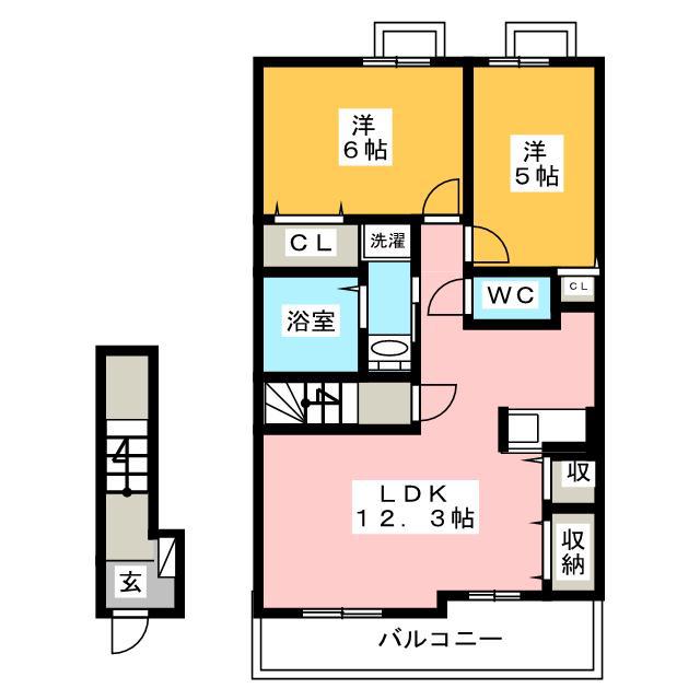 MARU A(2LDK/2階)の間取り写真