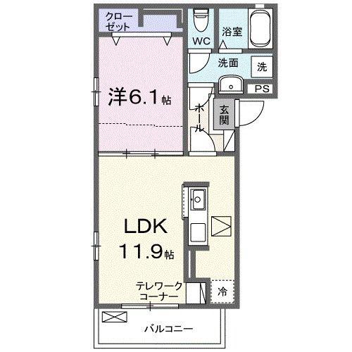 ルラック B(1LDK/1階)の間取り写真