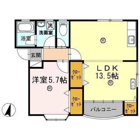 ツインハウス木村 A棟(1LDK/2階)の間取り写真