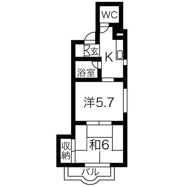 正木ビル(2K/5階)の間取り写真