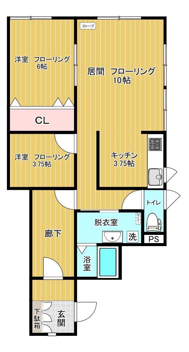 ＪＲ石北本線 北見駅 徒歩4分 2階建 築30年(2LDK/1階)の間取り写真