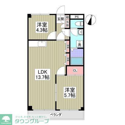 千代田マンション 川越(2LDK/3階)の間取り写真
