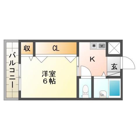 アンフィニィ松ヶ丘(1K/2階)の間取り写真