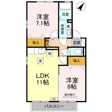 レフィナード鶴ヶ峰 III棟(2LDK/1階)の間取り写真