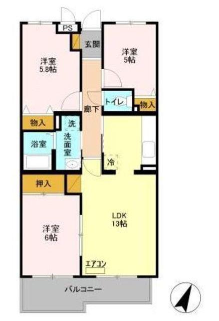 エムズ・アークA棟(3LDK/3階)の間取り写真