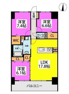 ラフィーネグラン室見(3LDK/6階)の間取り写真