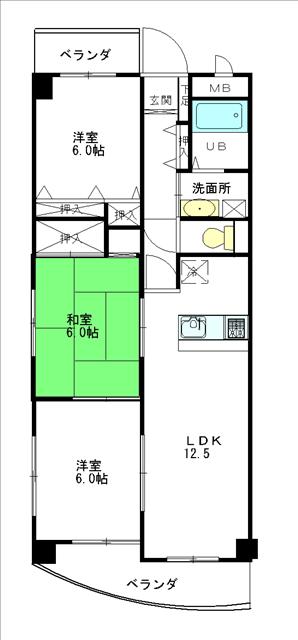 ハイフラッツ213(3LDK/2階)の間取り写真