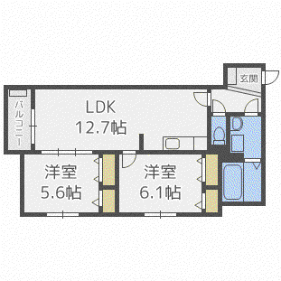 グラーツィア(2LDK/1階)の間取り写真