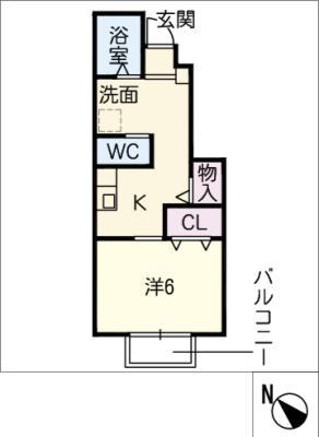 ベルシエルB(1K/1階)の間取り写真