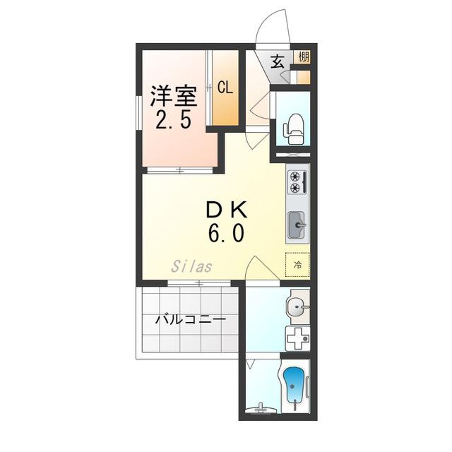 ADVANCE豊津(1DK/2階)の間取り写真