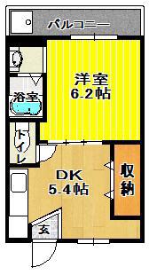 ヴィラナリー富田林2号棟(1DK/1階)の間取り写真
