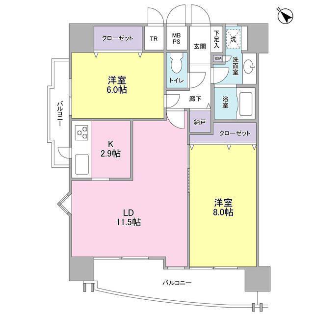 フラットパル山王(2LDK/7階)の間取り写真