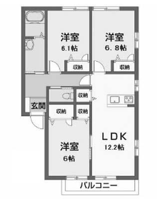 リヴェール石手 A・B棟(3LDK/2階)の間取り写真