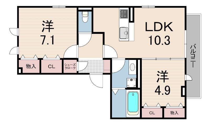 ウエスト GARDEN COURT1(2LDK/3階)の間取り写真