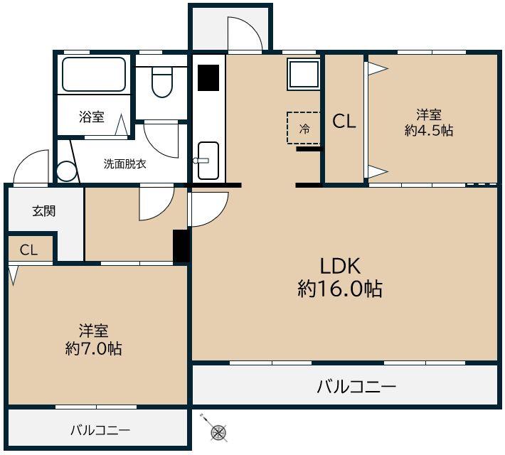 西公園下(2LDK/4階)の間取り写真
