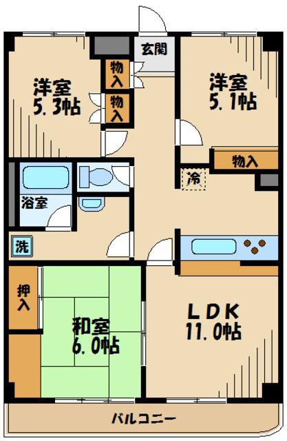 TS GARDEN稲城(3LDK/6階)の間取り写真