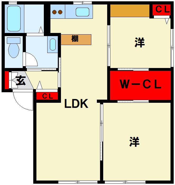 アルカディア  A棟(2LDK/1階)の間取り写真