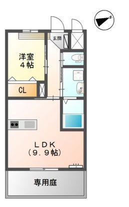 カーサブリランテ櫛原(1LDK/1階)の間取り写真