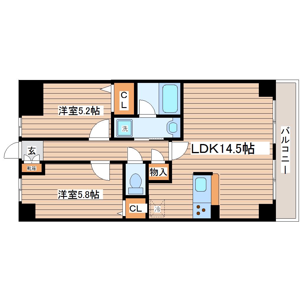 東仙台ガーデンハイツIII(2LDK/1階)の間取り写真