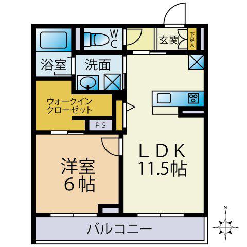 アイゾーン末広(1LDK/1階)の間取り写真