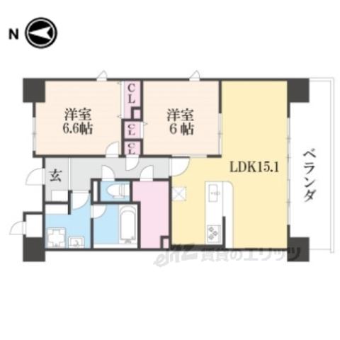 クリスタ京都(2LDK/7階)の間取り写真
