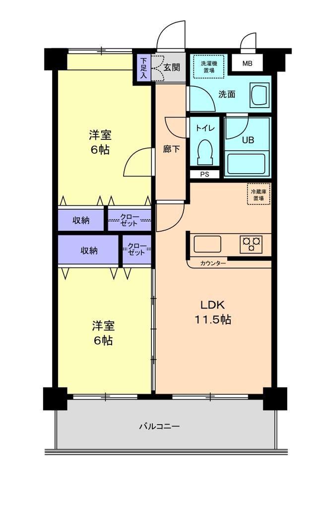 コンフォール上山(2LDK/1階)の間取り写真