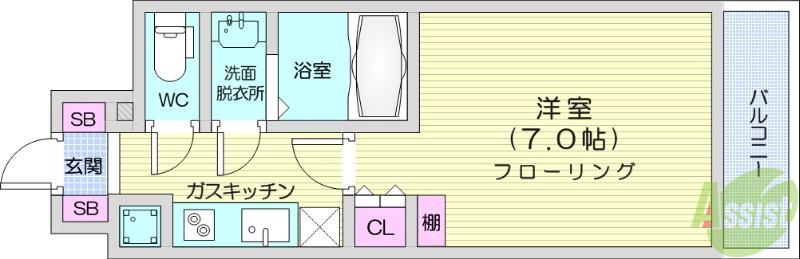 LASANTE上杉(1K/7階)の間取り写真