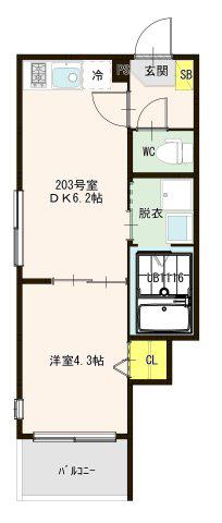 LENVOL 六町(1DK/2階)の間取り写真