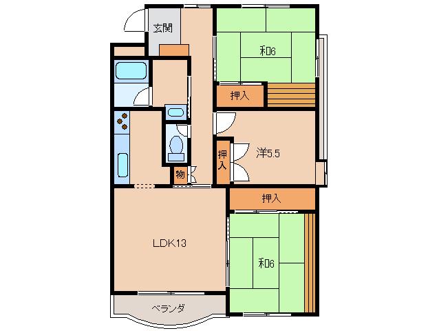 グリーンプラザ雑賀(3LDK/3階)の間取り写真