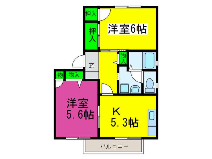 セピアコート A棟(2K/1階)の間取り写真