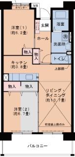 URルゼフィール金楽寺町 2号棟(2LDK/8階)の間取り写真