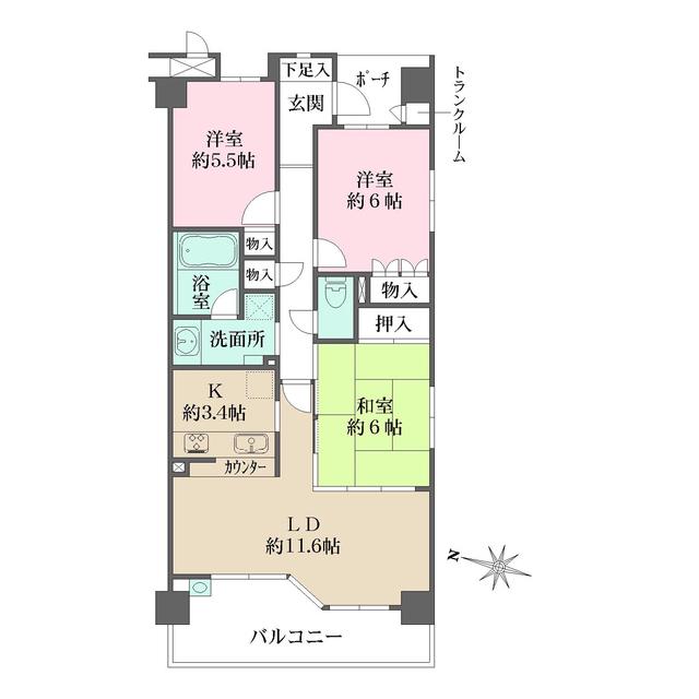 豊中夕日丘ホームズ(3LDK/2階)の間取り写真