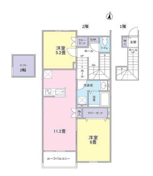 LA TIARA FUSSA(2LDK/2階)の間取り写真